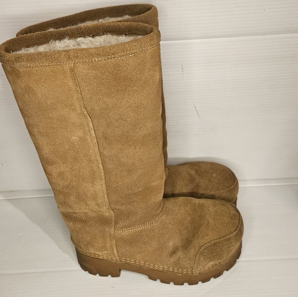 BARTONEAGA Womens Tan Suede Shearling Lined Mid Calf Winter Boot Sz 245 US 7โ7,5